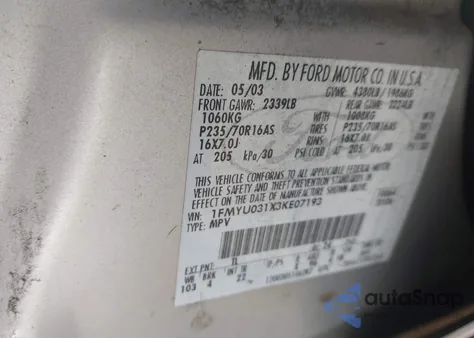 2003 Ford Escape Xlt from USA, damaged, VIN 1FMYU031X3KE07193